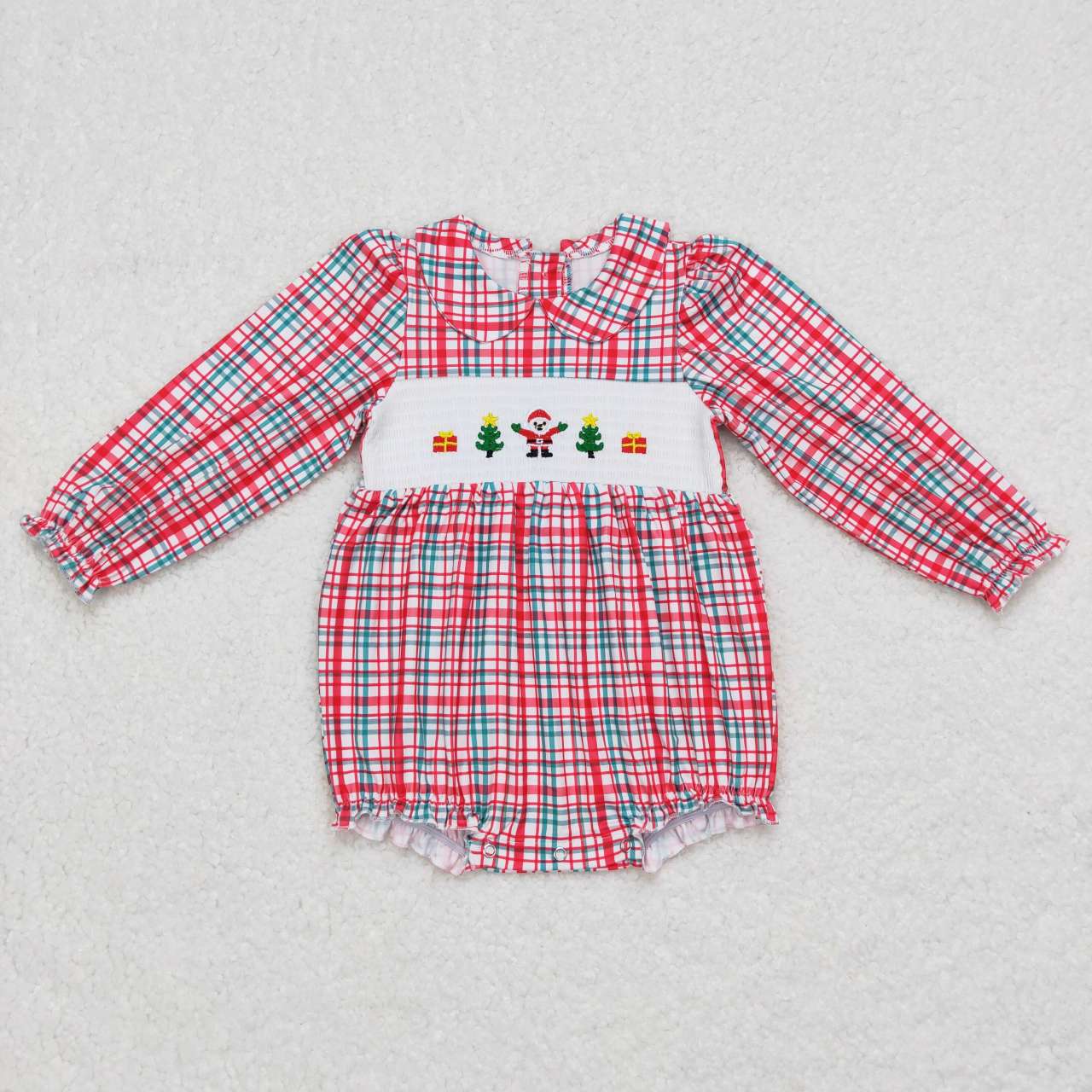 Christmas Tree Gift Santa Claus long sleeve smocked romper