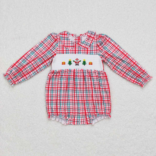 Christmas Tree Gift Santa Claus long sleeve smocked romper