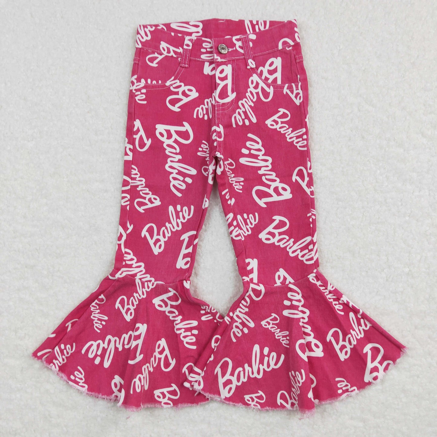 Girls pink doll double ruffle jeans bell bottoms