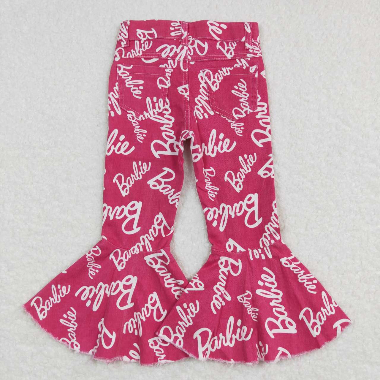 Girls pink doll double ruffle jeans bell bottoms