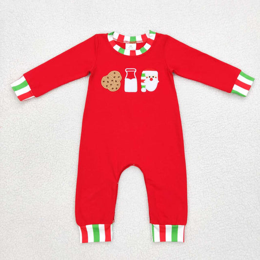 Boy Embroidery cookie milk Santa Claus Christmas romper