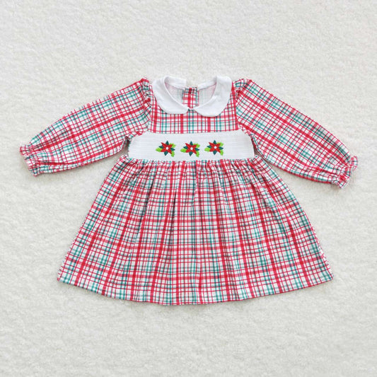 Girls Christmas long sleeve smocked holiday dress