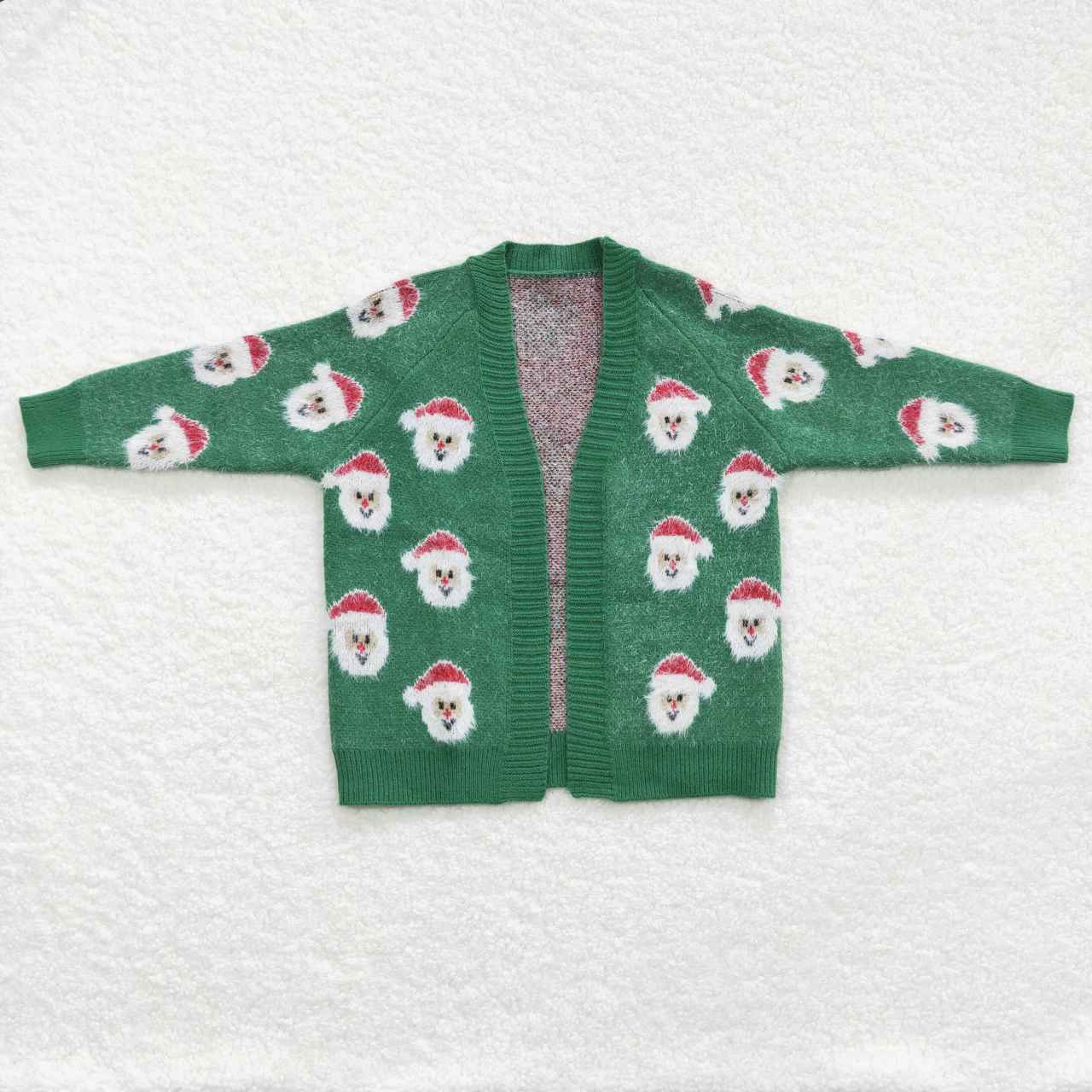 Christmas Santa Claus long sleeve green sweater cardigan