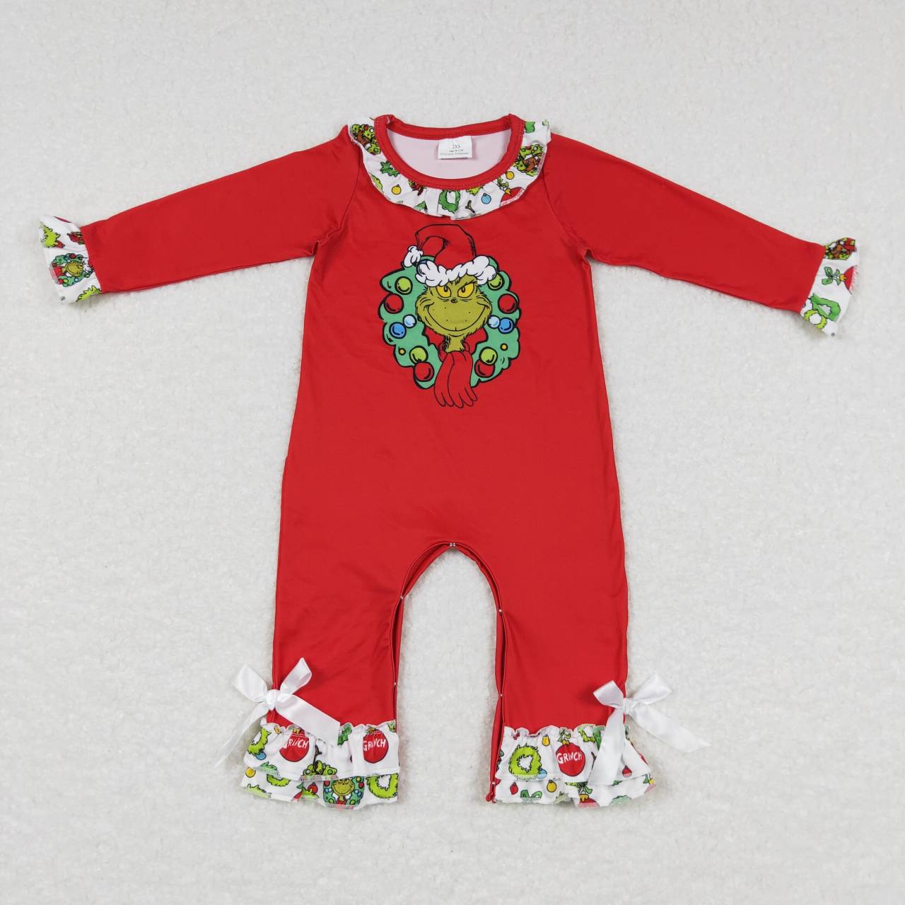 girls green face Christmas holiday romper