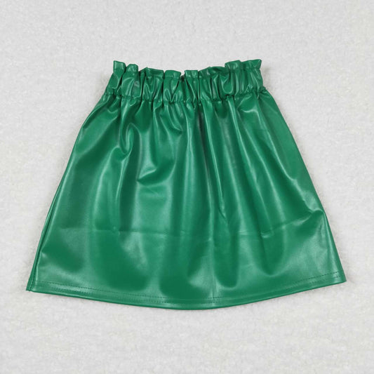 baby girls Christmas green pu leather skirt