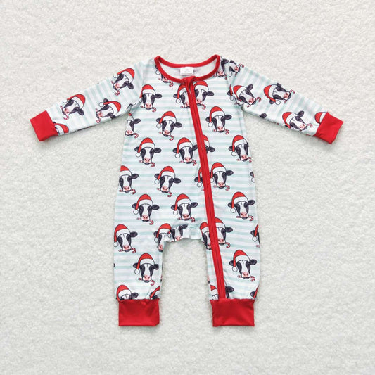 baby girls long sleeve Christmas cow zip romper