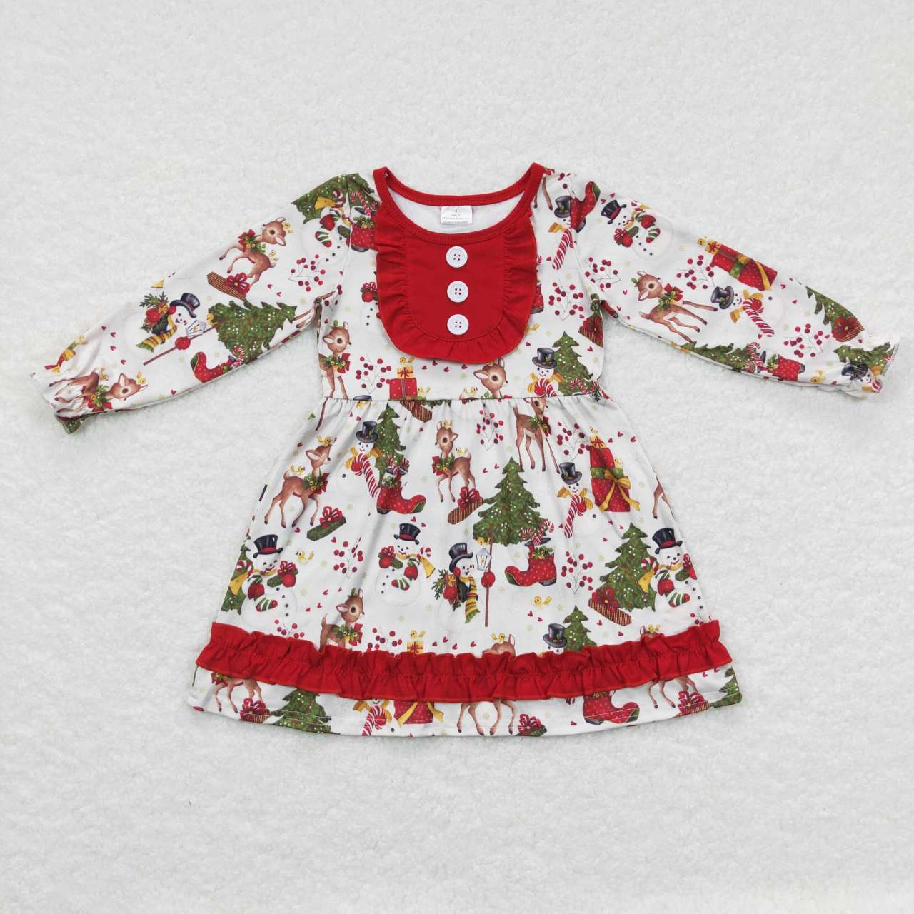 long sleeve reindeer dress baby girls Christmas dress kids clothes