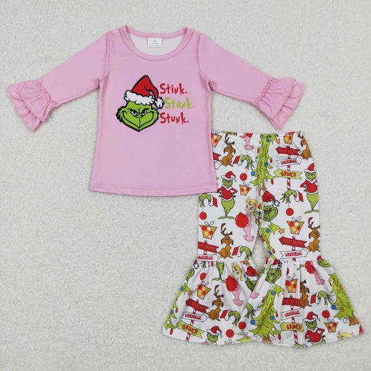 girls green face pink Christmas outfit