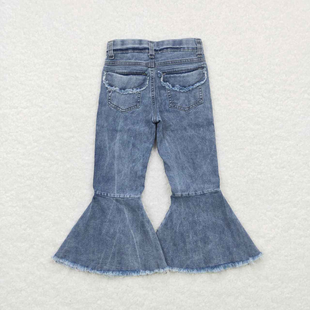 baby girls blue jeans pocket bell bottoms pants