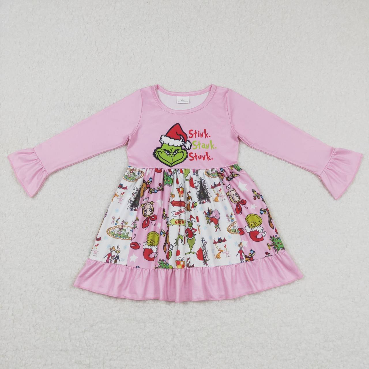 baby girls long sleeve Christmas green face dress