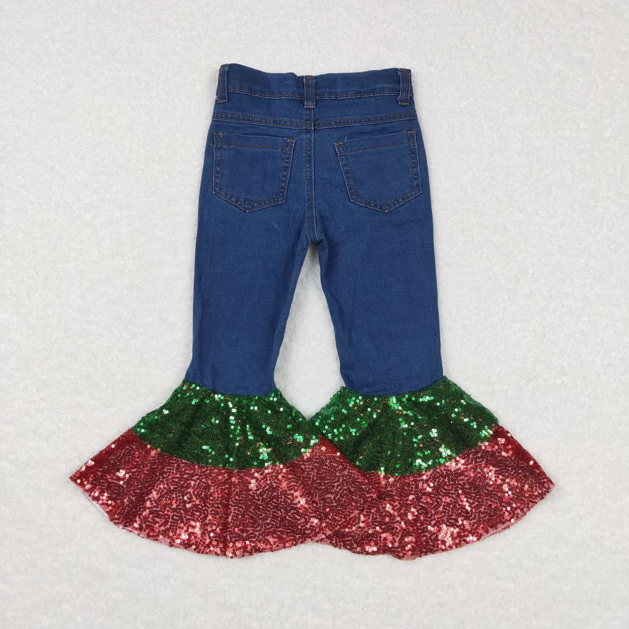 baby girls red green ruffle blue Christmas denim pants