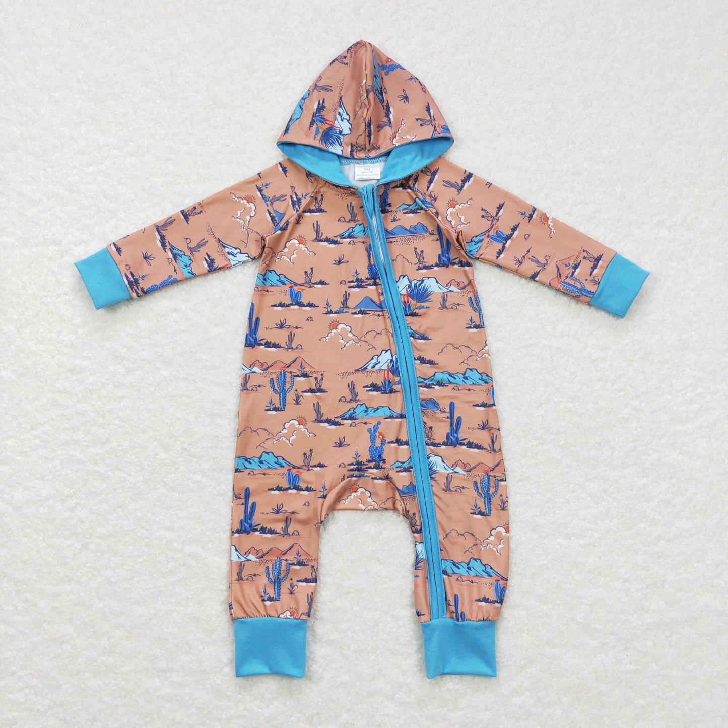 western cactus baby boy long sleeve hoodie romper