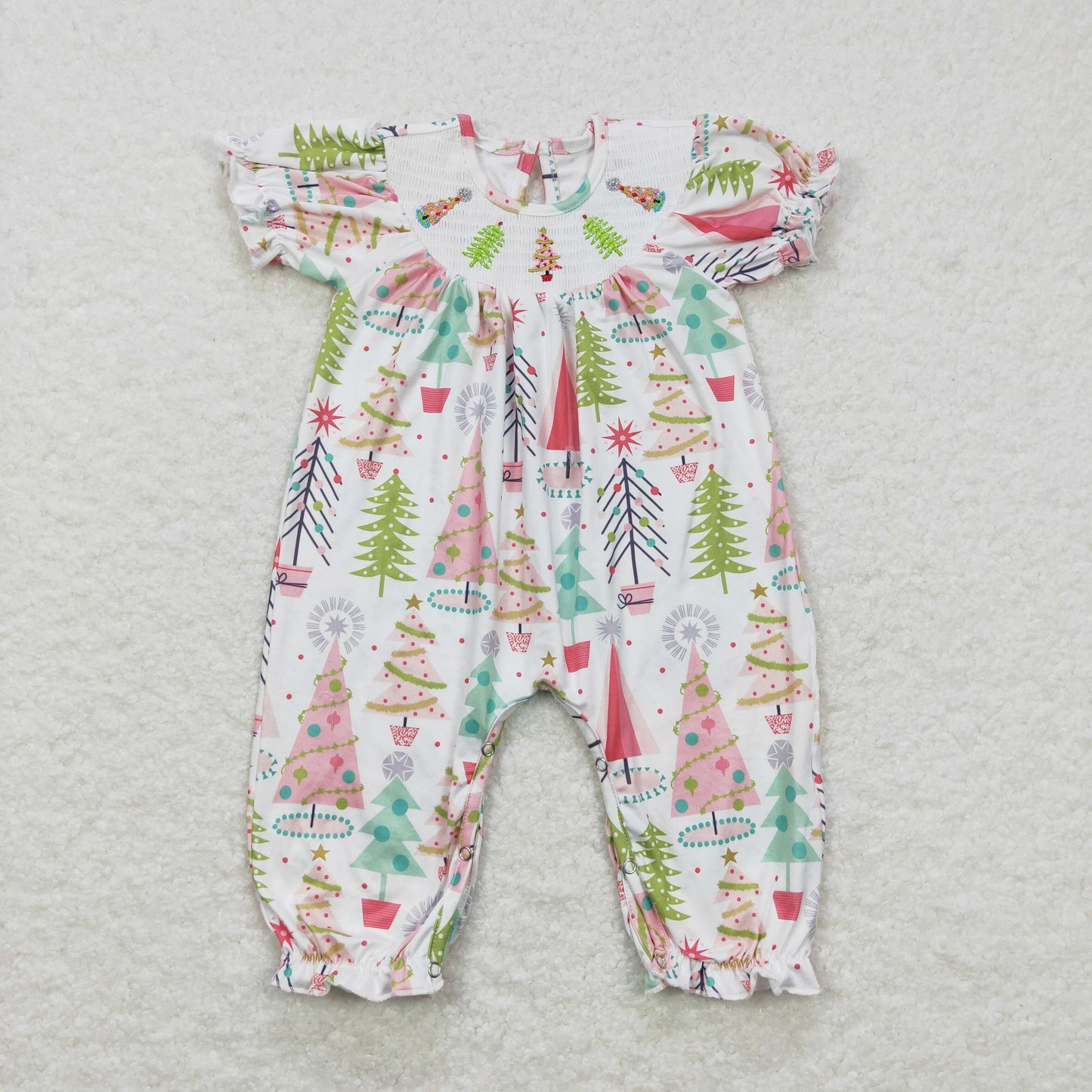 Infant toddle girls Christmas tree smocked romper