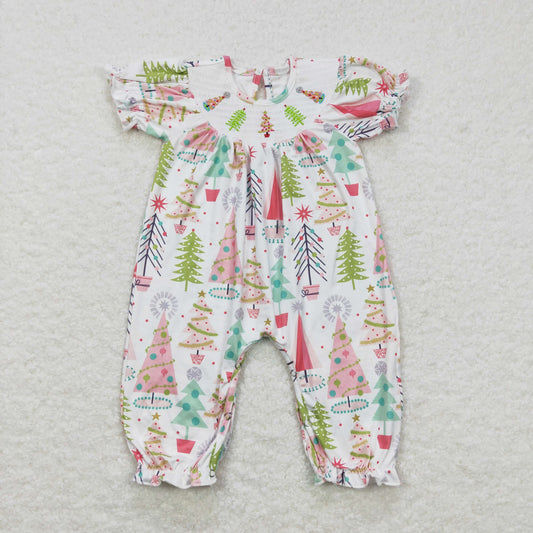 Infant toddle girls Christmas tree smocked romper