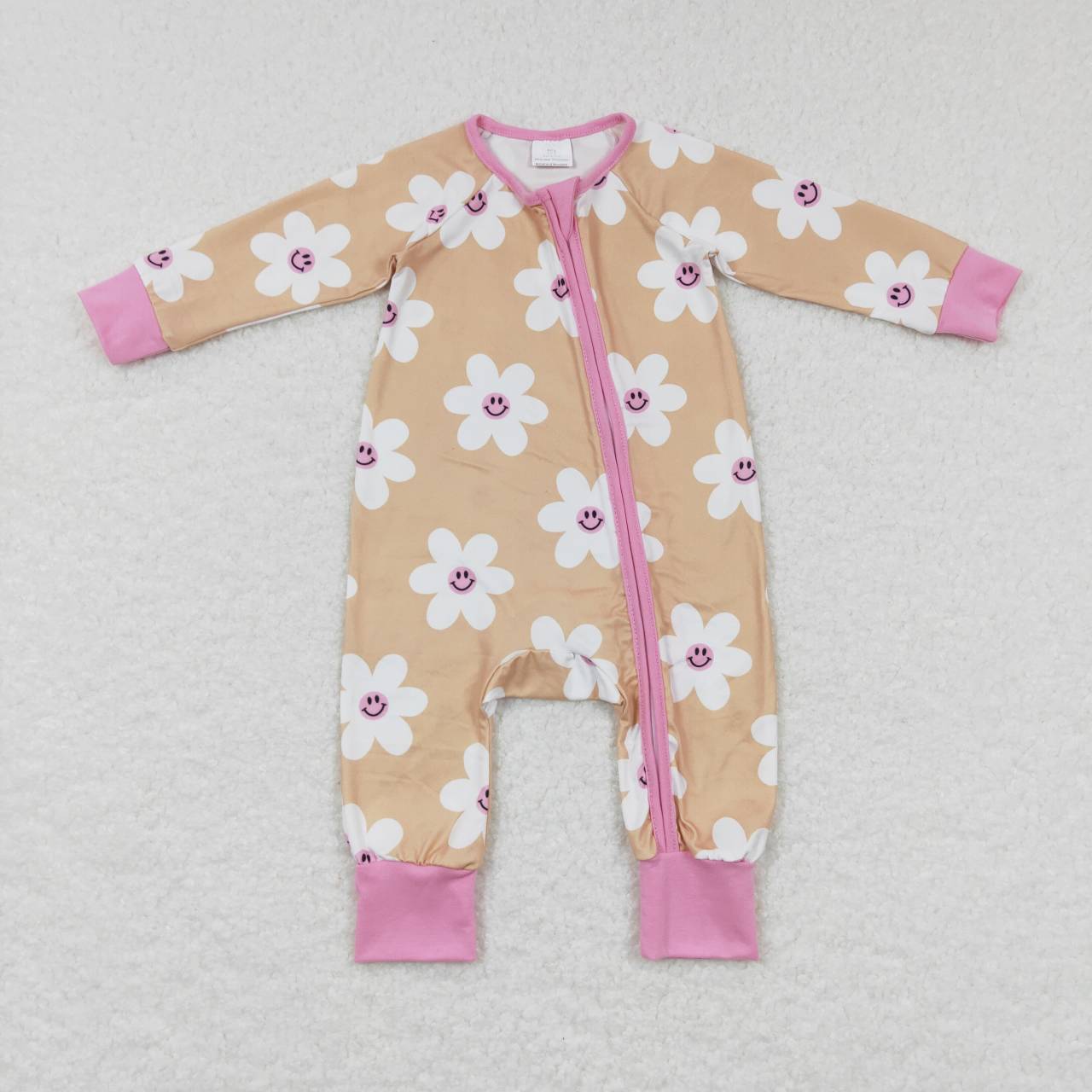 girls long sleeve flower zip romper