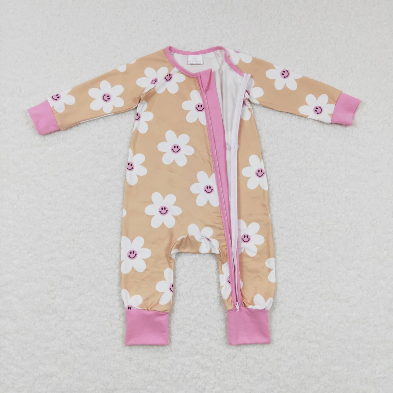 girls long sleeve flower zip romper