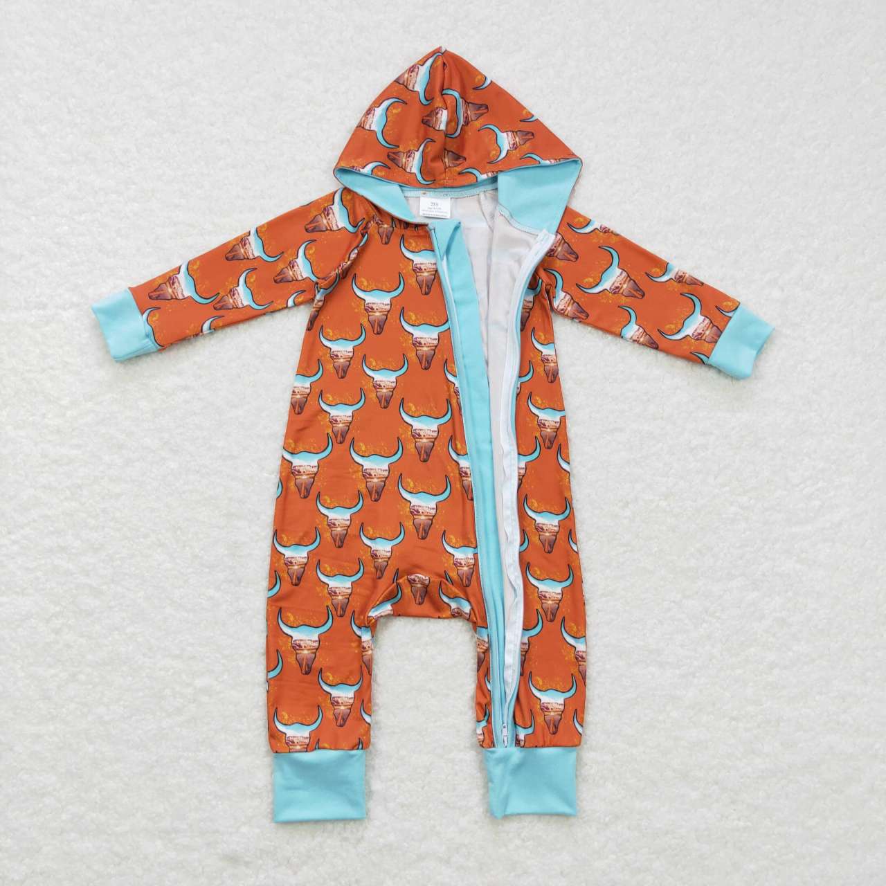 baby boy infants western cow long sleeve hoodie romper