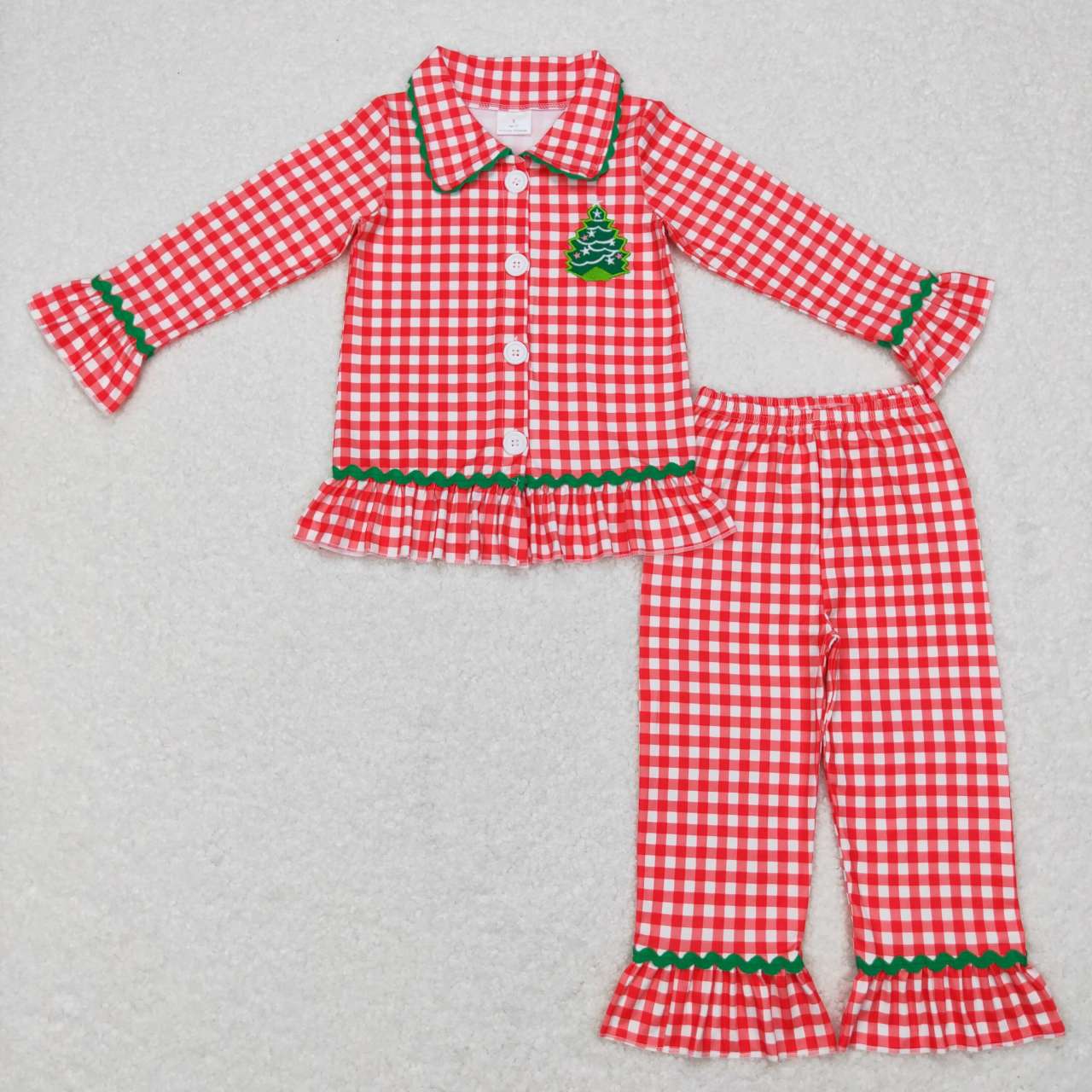 girls Christmas red gingham button pajama set