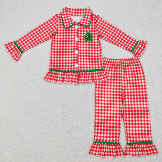 girls Christmas red gingham button pajama set