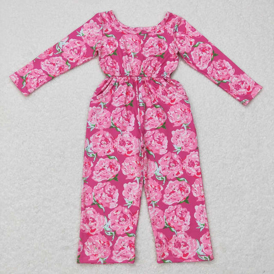 flower  girls floral print long sleeve jumpsuit romper