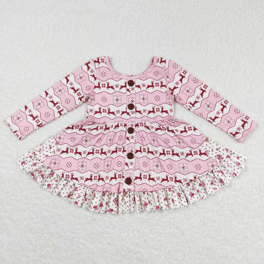 wholesale girls Christmas reindeer long sleeve dress