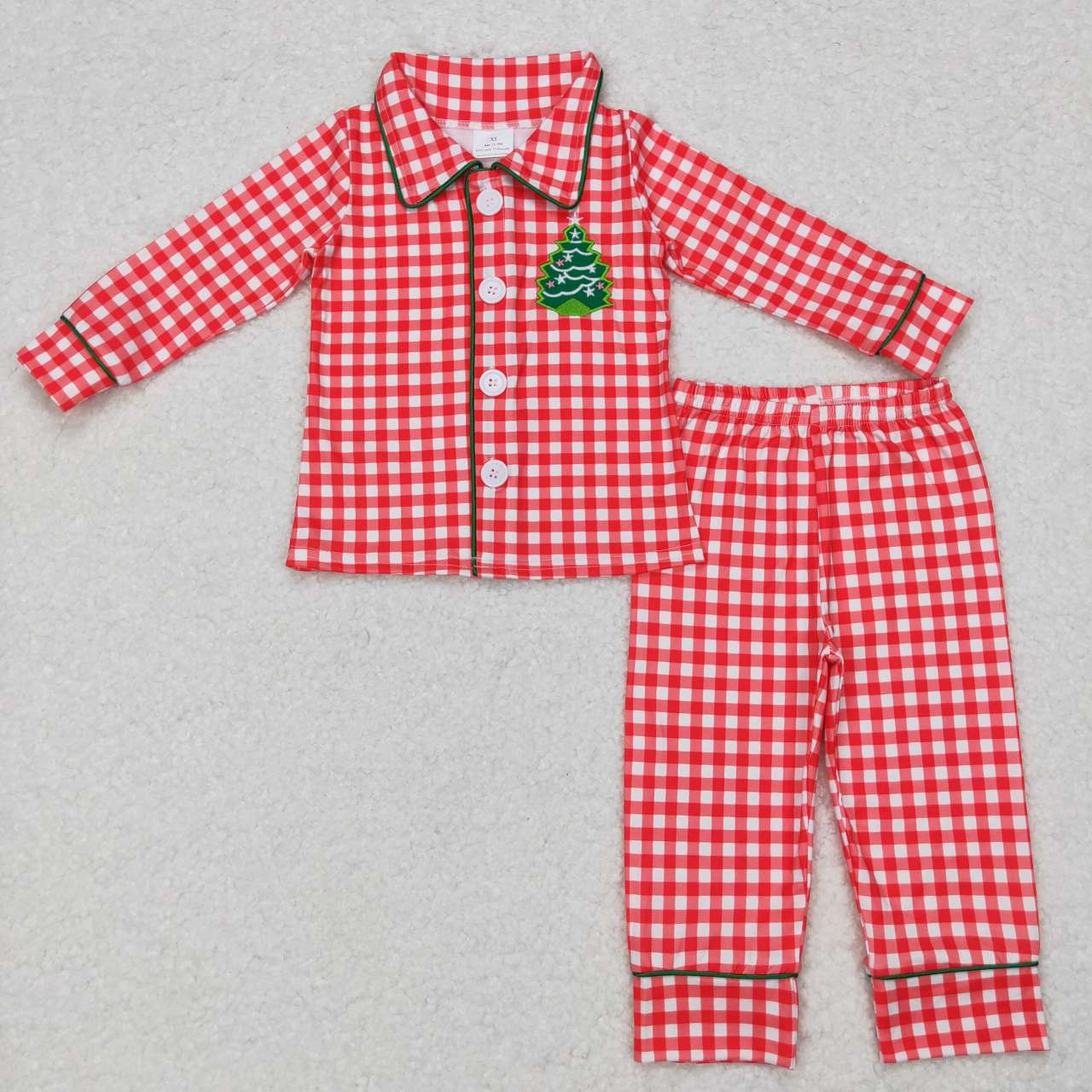 Boy Christmas red gingham button pajama set