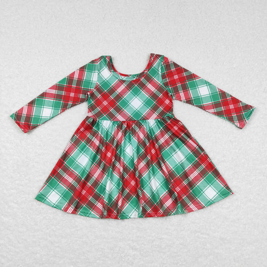 green red plaid Christmas long sleeve dress
