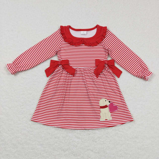 girls red stripes long sleeve Valentines dog dress