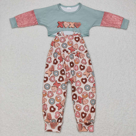 Xoxo Valentines day donut suspender 2pcs clothes set