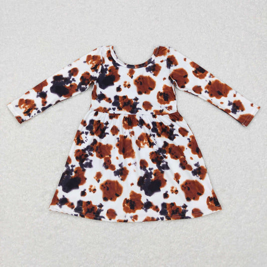 children girls brown cowhide long sleeve dress