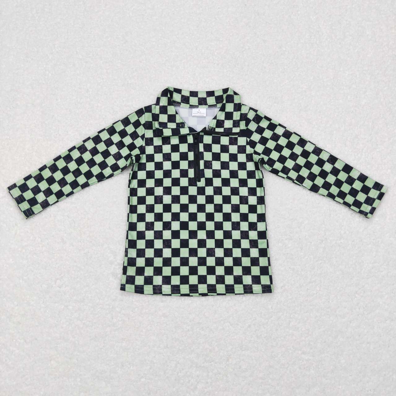 green black checkered boy long sleeve pullover