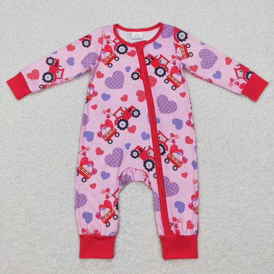 Valentines day tractor zip  romper