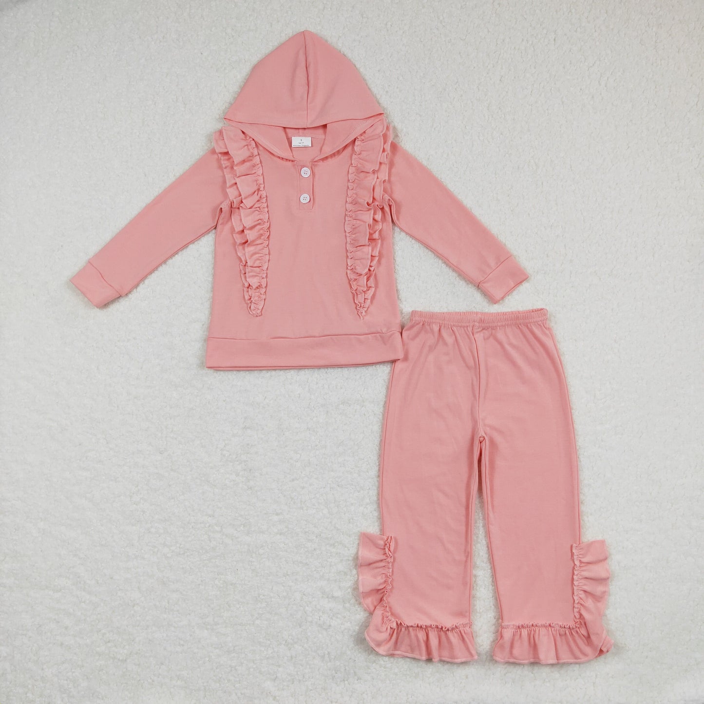 baby girls solid pink cotton ruffle hoodie set