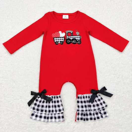 Valentines day tractor long sleeve romper