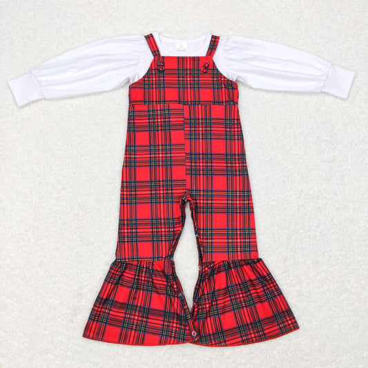 baby girls white top red green plaid suspender pants outfit