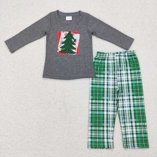 baby embroidery green Christmas tree long sleeve outfit