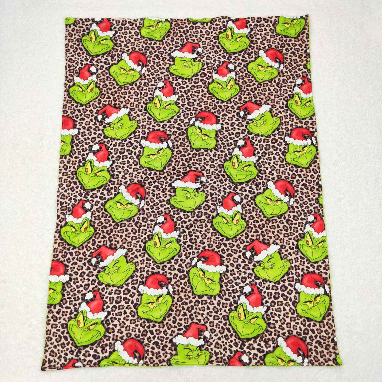 leopard Christmas green face blanket