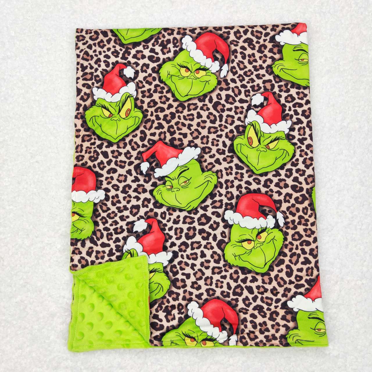 leopard Christmas green face blanket