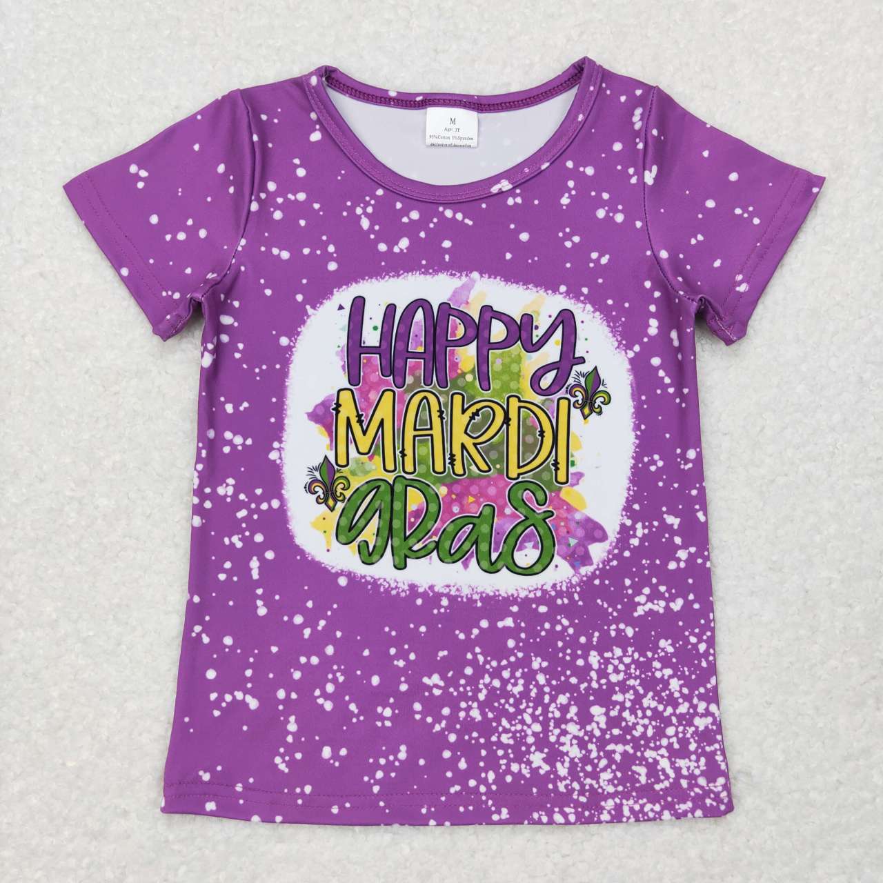 Happy Mardi Gras short sleeve bleach top