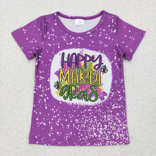 Happy Mardi Gras short sleeve bleach top