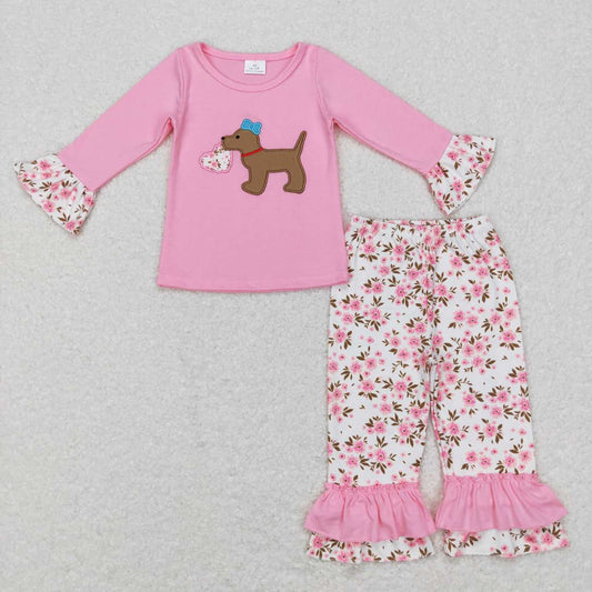 valentines day heart dog top floral pants outfit