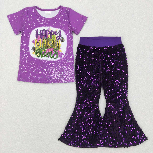 happy Mardi Gras top purple sequins bell bottoms outfit
