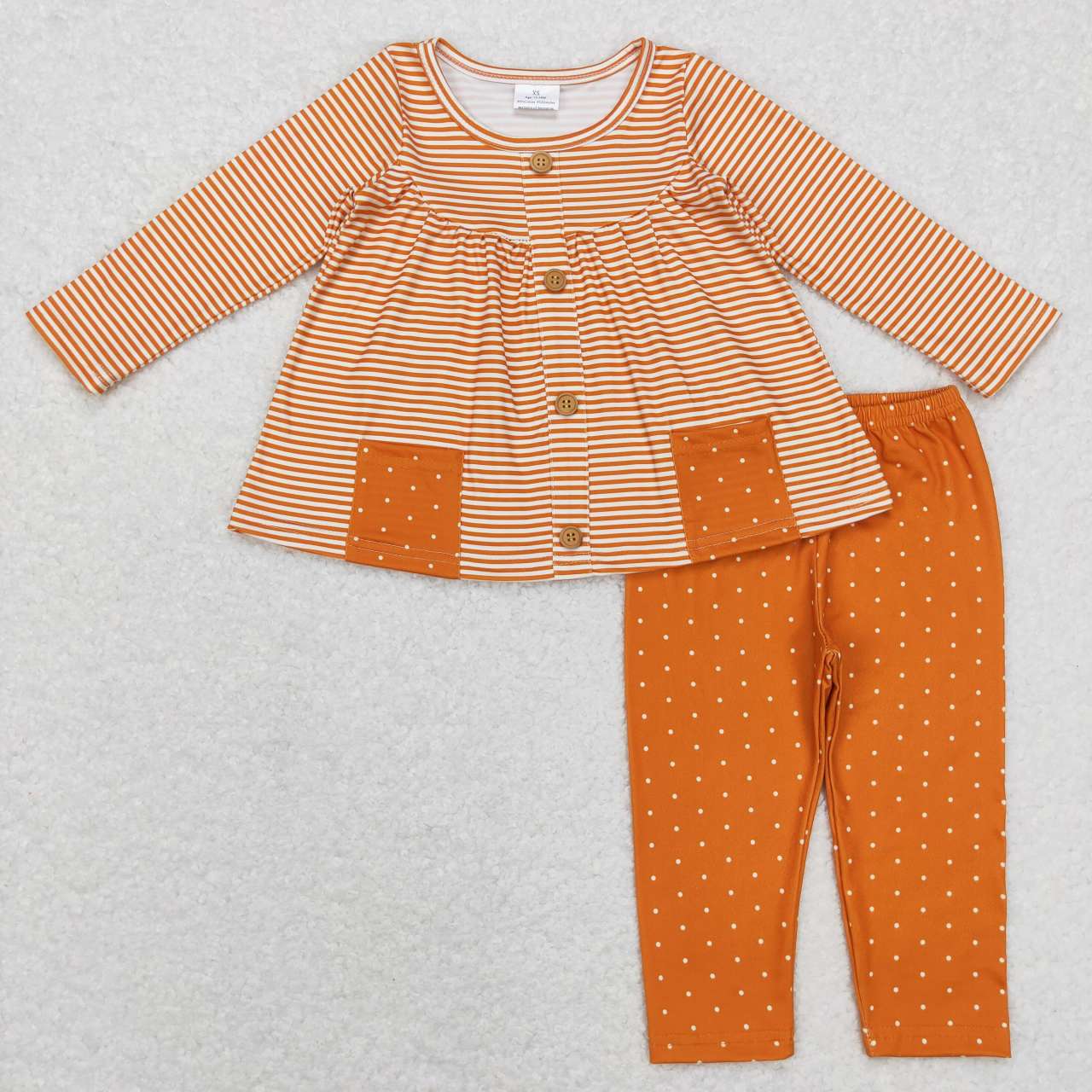 Baby girls brown stripes tunic top matching dots leggings outfit