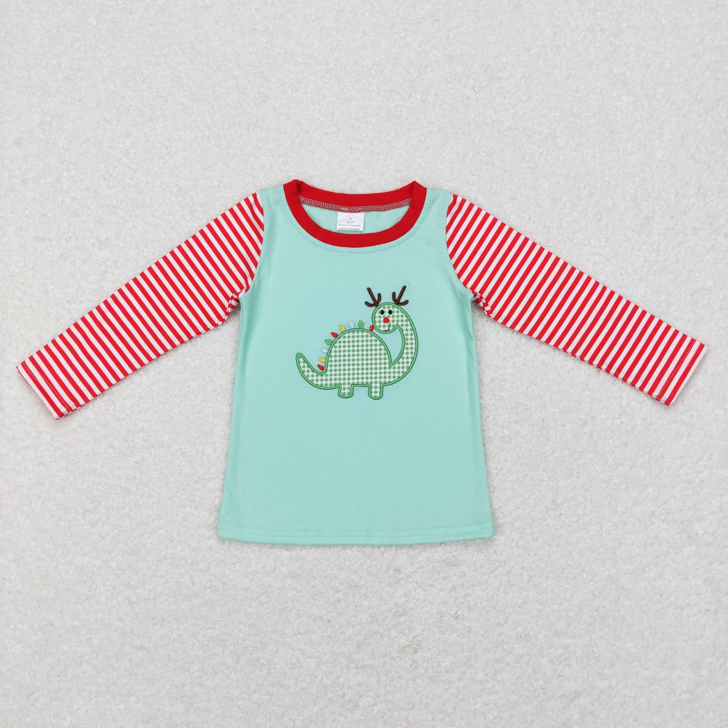 Christmas embroidery dinosaur boy long sleeve top