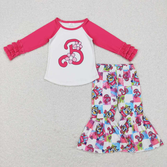 blue dot cartoon floral clothing set