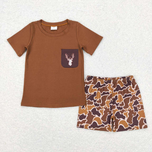 camo reindeer baby boy short sleeve outfit