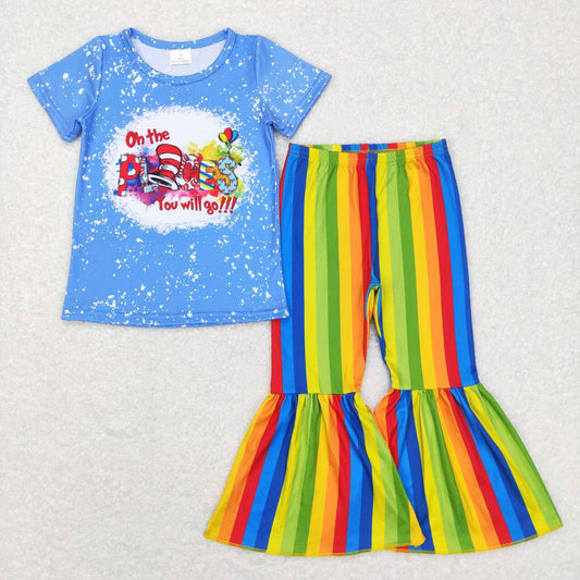 girls dr short sleeve top rainbow stripes bell bottoms outfit