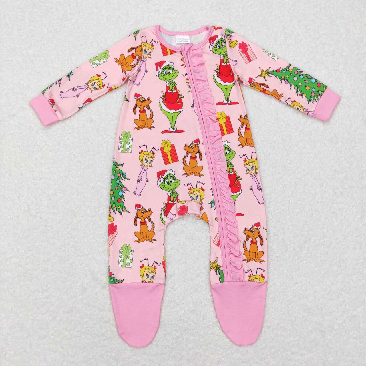 Infant toddle girls Christmas tree green face romper