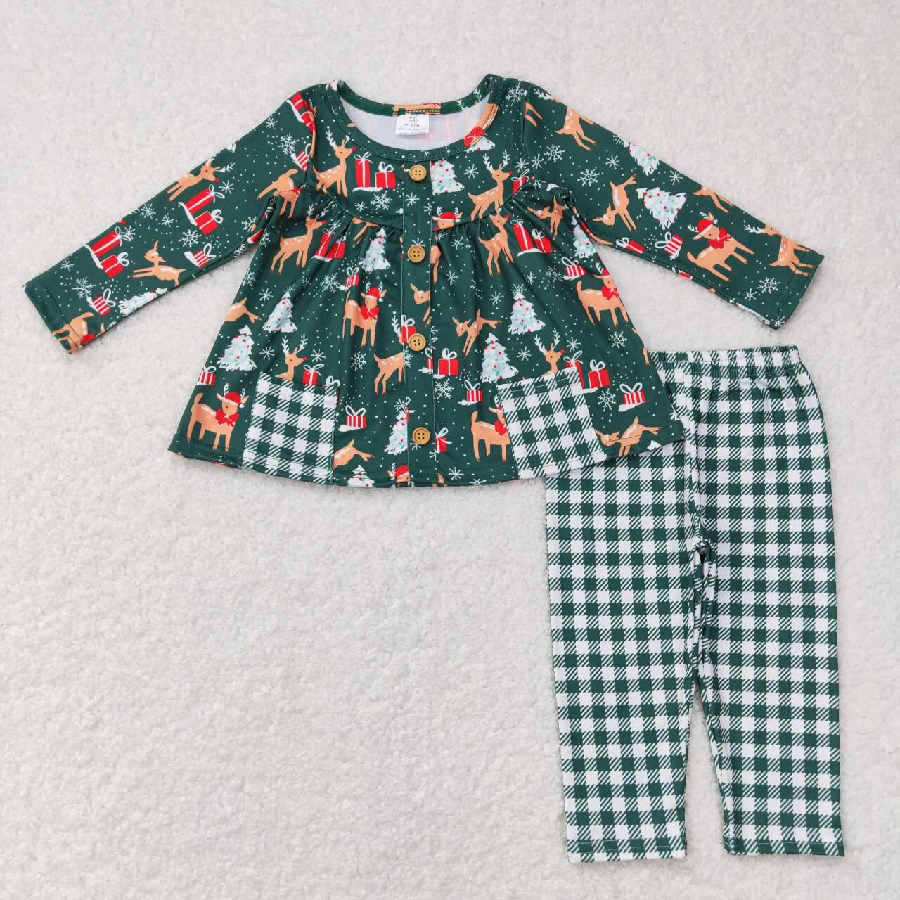 Christmas reindeer tunic top green plaid leggings outfit