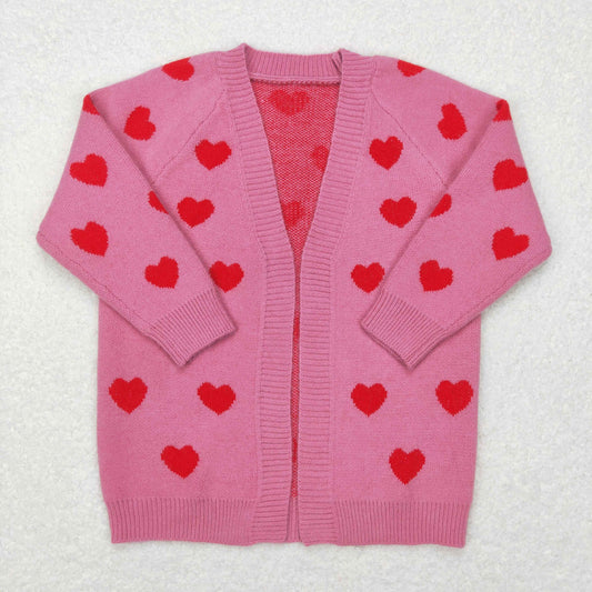 Valentines day heart print long sleeve sweater cardigan